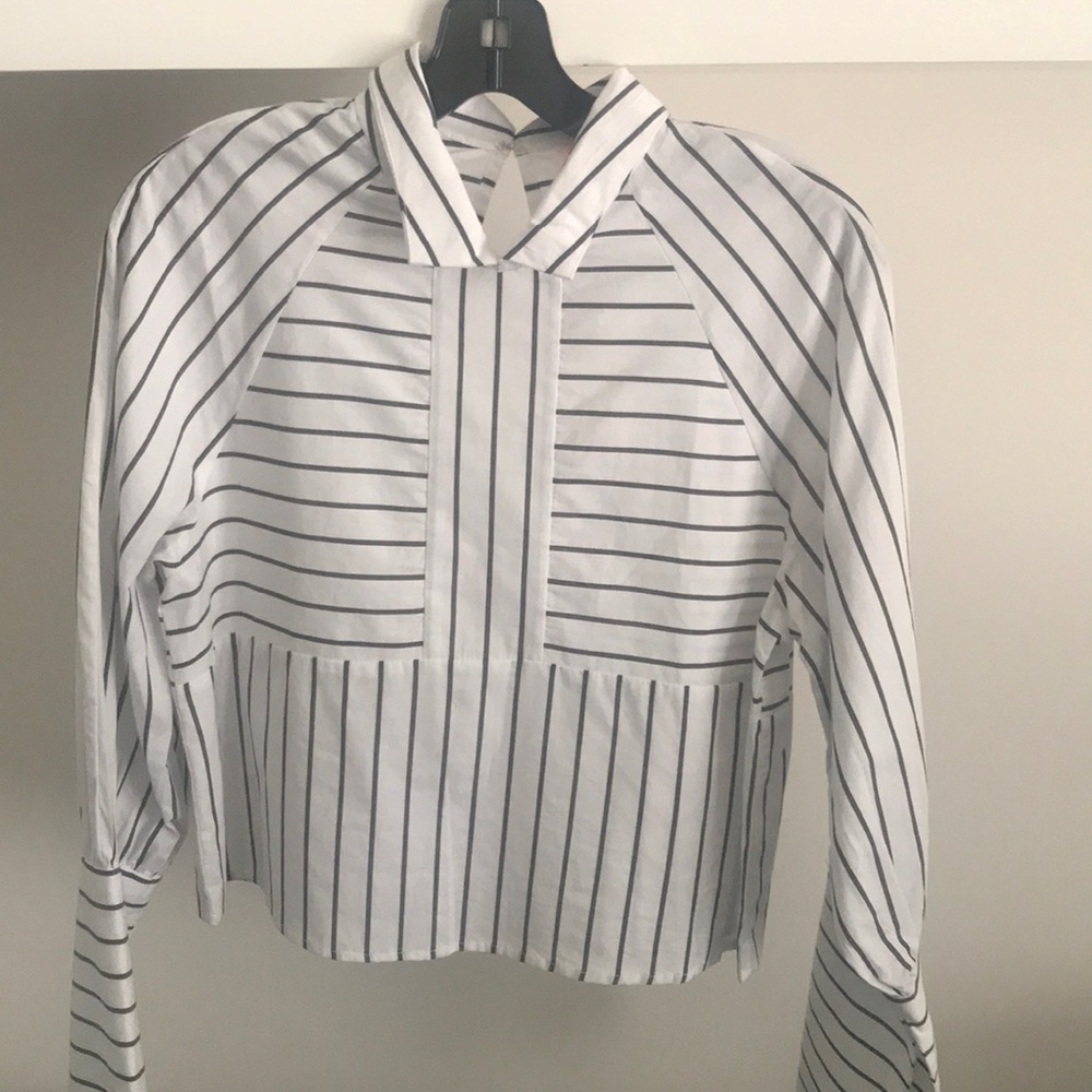 White cropped top with grey stripes